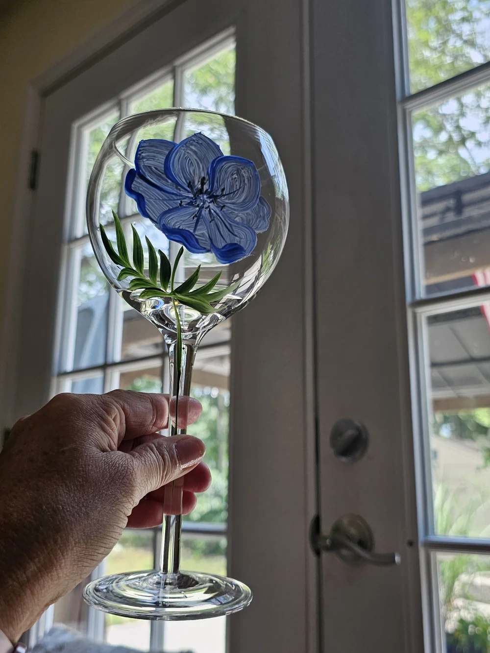 BLOCK BASICS Set Of 4 Hand-Painted Floral Wine Glasses - Red & Blue Flowers